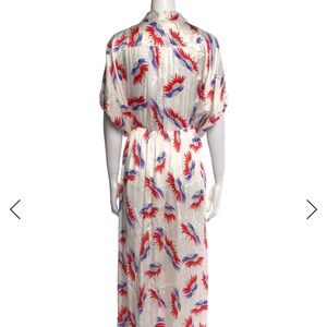 THE GREAT. White Midi Dress with Red and Blue Pattern
